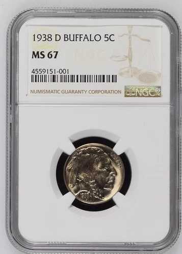1938年 D バッファローニッケル NGC MS-67 D