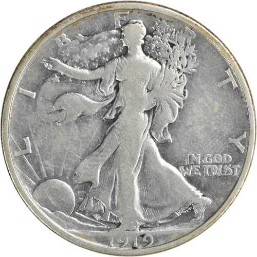 1919年-D ウォーキングリバティシルバー 1/2ドルF 未認証 #240-