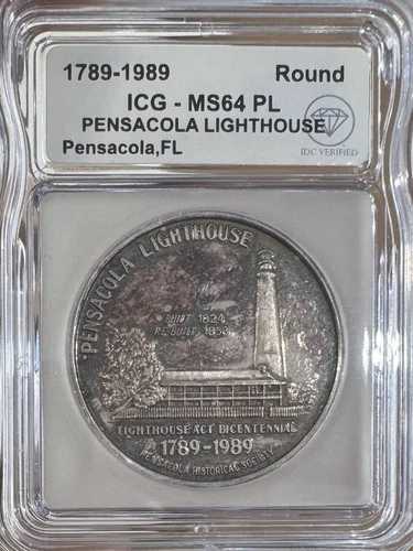 1789-1989 ペンサコーラ海軍航空基地 1オンスラウンド ICG MS-64 IDC認証済み PL-