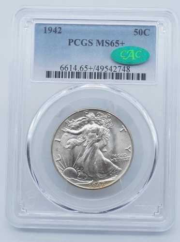 1942年 P ウォーキング・リバティ 50セント ハーフドル PCGS & CAC MS65+ - U1046｜WORLD RESOURCE【QUEEN店】