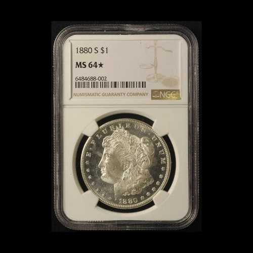 1880-S 1ドル モルガン銀貨 NGC MS64 スター - 送料無料（米国）