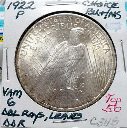 1922-P ピース シルバー ドル チョイス+ BU/MS、VAM 6 DBL ダイ レブ レア、トップ 50、C348