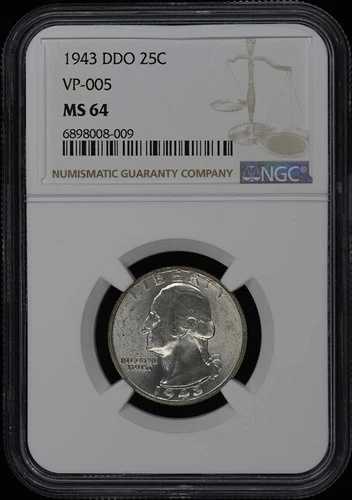 1943年 DDO ワシントン クォーター VP-005 25C NGC MS64｜WORLD RESOURCE【QUEEN店】