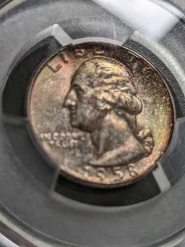 1958年-D MS-67 ワシントンクォーター PCGS trueview-レインボーミントセットトーン-