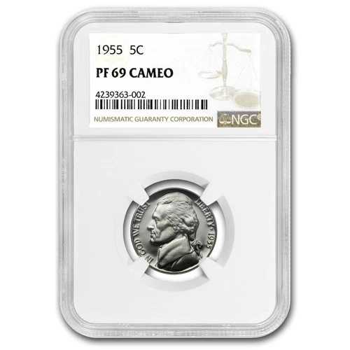 1955年 ジェファーソン・ニッケル PF-69 カメオ NGC