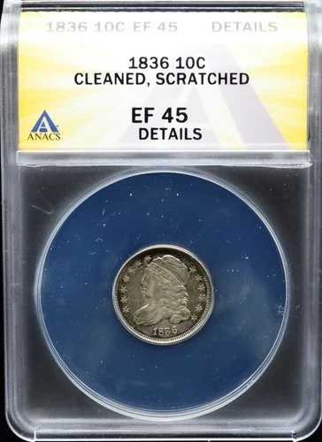 1836年製 キャップドバストダイム ANACS EF 45 クリーニング済み、傷あり、詳細あり #I198｜WORLD RESOURCE【QUEEN店】