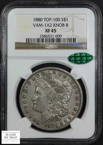 1880年 VAM-1A2 ノブ8 トップ100 モルガン銀貨 $1 NGC XF 45 CAC｜WORLD RESOURCE【QUEEN店】