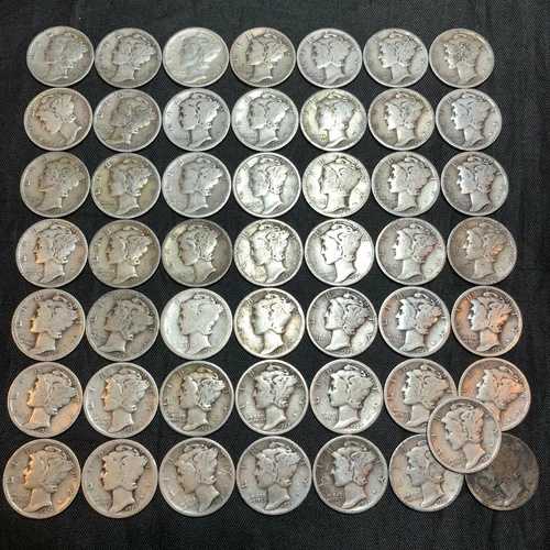マーキュリー ダイムロール - すべて 1927 年製 - 50 枚のシルバーダイム - 平均サーキットコンディション #52S