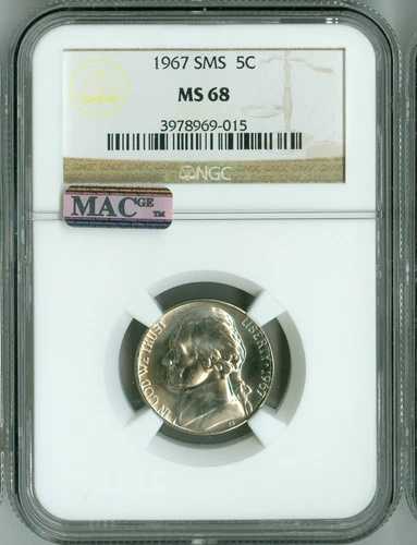 1967 SMS MS68 NGC MAC PQ ジェファーソンニッケル 5セント、2番目に高い登録、スポットレス｜WORLD RESOURCE【QUEEN店】