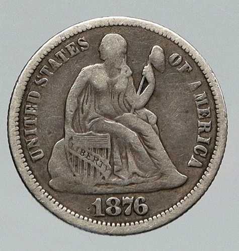 1876年 アメリカ シルバー座った自由の女神 ヴィンテージ アンティーク オールドダイム コイン i91836-｜WORLD RESOURCE【QUEEN店】