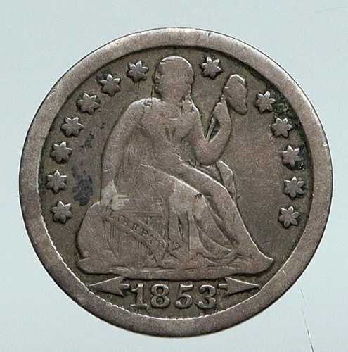 1853年 アメリカ合衆国 銀貨 自由の女神像 ヴィンテージ アンティーク オールドダイムコイン i90724｜WORLD RESOURCE【QUEEN店】