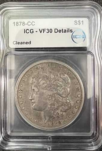 1878年-CC モーガンシルバー ドル $1 ICG VF30 詳細洗浄-