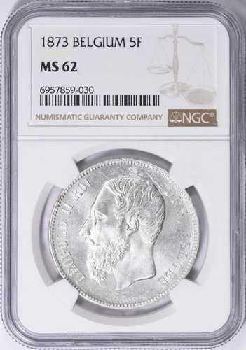 ベルギー 5フラン 1873 NGC MS62