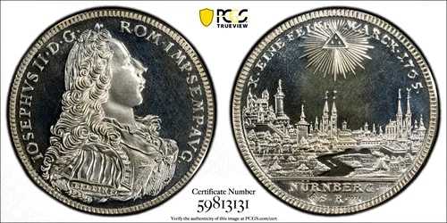 1765-SR 1974 ドイツ ニュルンベルク ターラー 公式リストライク KM-349 シルバー PCGS SP66