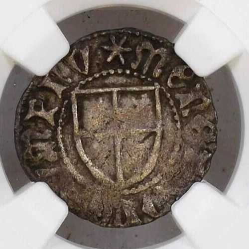 ポーランド シルバー シリング 1449-67 NGC XF 45 チュートニック、ルートヴィヒ・フォン・エルリヒシューセン-