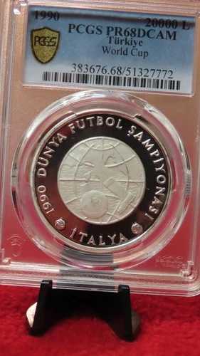 トルコ 1990年ワールドカップ イタリア シルバー 20000リラ プルーフ サッカー フットボール PCGS PR68