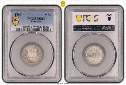 コイン シルバー フランクフルト 6 クロイツァー 1866 PCGS MS67 ドリーム ピース nswleipzig｜WORLD RESOURCE【QUEEN店】