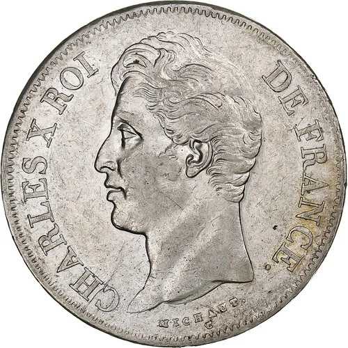 [#1307849] フランス、シャルル10世、5フラン、1828年、ルーアン、銀貨、AU、ガドゥリー:644｜WORLD RESOURCE【QUEEN店】