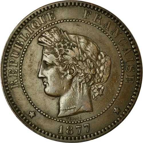 【#34350】コイン、フランス、セレス、10センチム、1877年、パリ、EF、ブロンズ、KM:815.1- 110,550円