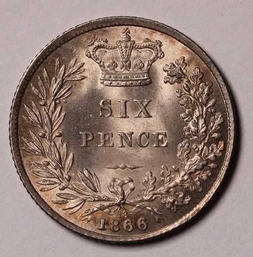 1866年 英国 シルバー シックスペンス Q. ビクトリア KM#733 ダイ 18 Unc (傷あり)｜WORLD RESOURCE【QUEEN店】