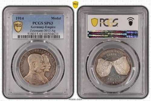 ドイツ・オーストリア・ハンガリー帝国軍備同盟 1914年 銀メダル フランツ・ヴィルヘルム PCGS SP63