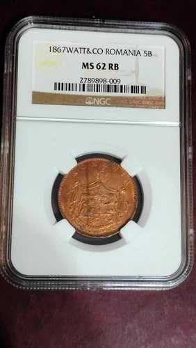 ルー、5バニマニア1867 MS 62 RB-Watt & Co、バーミンガム新品同様-