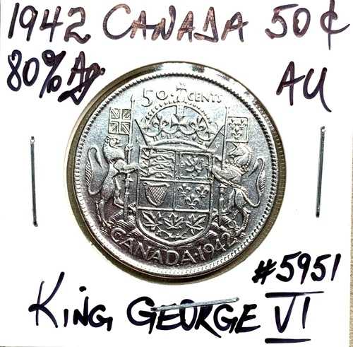 1942年 カナダ 50セント硬貨 美品 ジョージ6世 80%銀貨