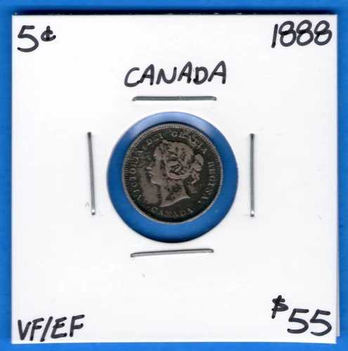 カナダ 1888年 5セント 5セント小型銀貨 - VF/EF 綺麗な色調
