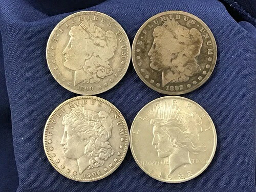 1890-1922年 モーガン＆ピース シルバーダラー 4種類のコインセット B0876｜WORLD RESOURCE【QUEEN店】