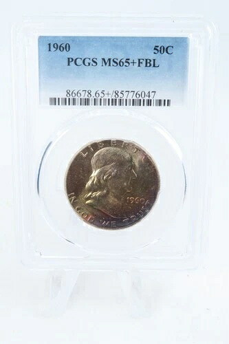 1960-P PCGS MS65+FBL フランクリン ハーフダラー フルベルライン 50セント *ヘビートーニング*｜WORLD RESOURCE【QUEEN店】