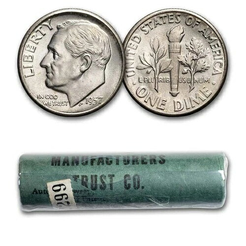 1957年 ルーズベルト ダイム 50枚入り ロール BU（銀行包装）