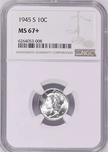 1945-S 10C マーキュリーダイム NGC MS67+ 6264053-008