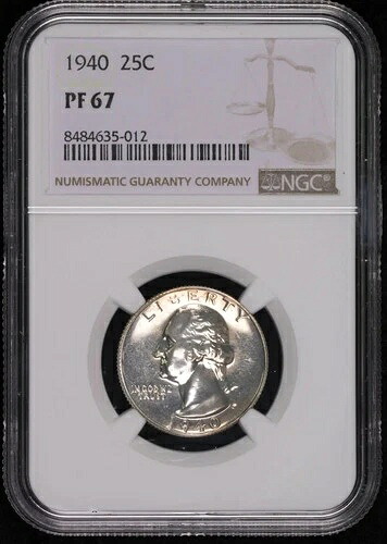 1940年ワシントン25セント銀貨 NGC PF-67 プルーフ 80,465円