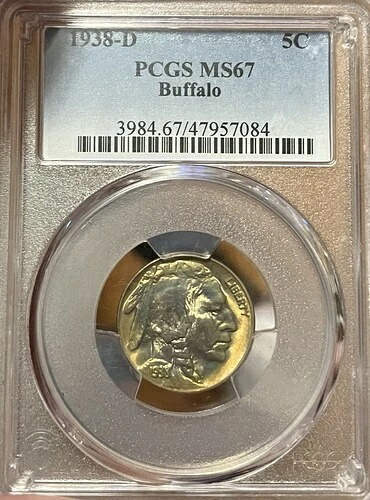 1938-D PCGS MS67 バッファローニッケル