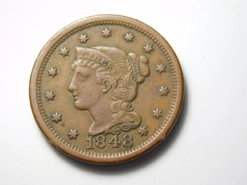 古いアメリカの硬貨 1848年 編み込みヘア ラージセント
