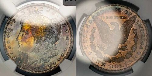 1904-O 1ドルモルガン銀貨 - VAM-38 - レインボートーニング - NGC MS 64 - B2082