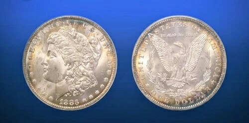 1883-O モルガン銀貨 $1 ANACS MS65 強光沢ゴールドリムトーニング