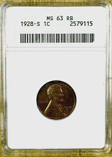 1928-S ANACS ソープボックス MS63 RB リンカーンセント
