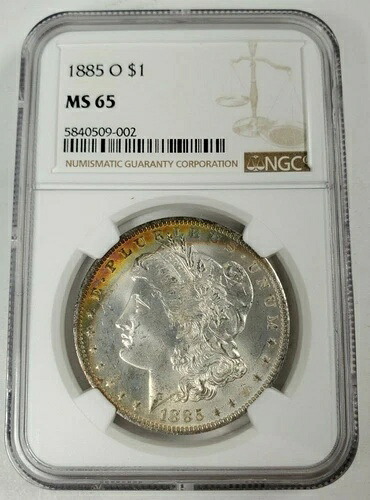 1885-O US $1 NGC MS65 - レインボークレセントトーニング