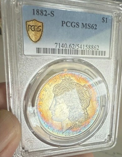 1882-S サンフランシスコ モーガンシルバー PCGS MS62 素晴らしいトナー、美しい外観