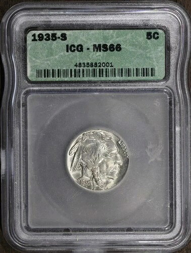 1935-S (MS66) バッファローニッケル 5C ICG - 日付がわかる宝石
