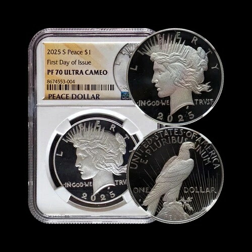 アメリカ合衆国 2025年 1ドル 銀貨 - NGC PF70 - トップポップ ?? ピースダラー FDOI