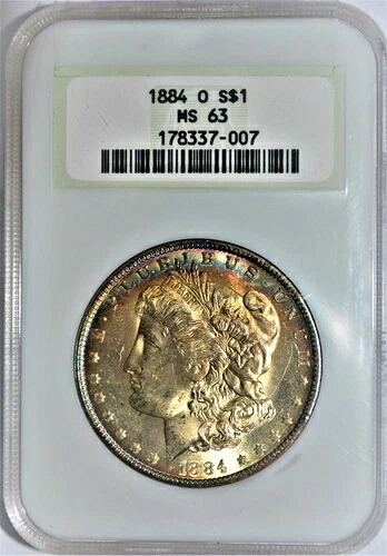1884年-O モーガンシルバードル コインNGC MS-63 レインボートーニング (1)-