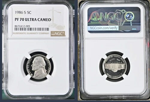 1986年 S PF 70 ウルトラカメオ プルーフ ジェファーソンニッケル NGC 5セント - フローレスコイン - *希少*