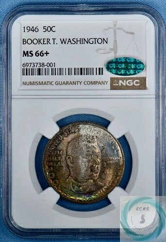 1946年 ブッカーT ワシントン記念ハーフドル NGC MS66+ CAC付き -素晴らしい!!-