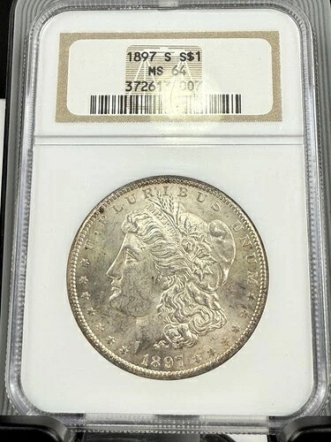 1897年 S モーガン銀貨 NGC MS 64 - 素晴らしい光沢、わずかな変色、古いホルダー