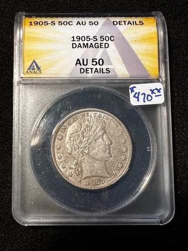 1905年 S バーバー ハーフダラー ANACS AU 50 詳細破損あり｜WORLD RESOURCE【QUEEN店】