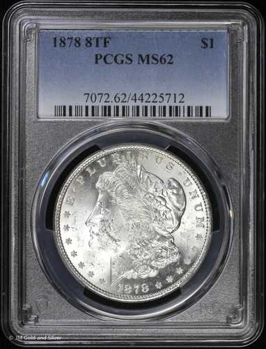 1878-P 8TF $1 モルガン・ダラー PCGS MS 62 | 8枚の尾羽根 未流通 UNC｜WORLD RESOURCE【QUEEN店】