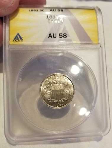 1883 5C シールド ニッケル ANACS AU-58 目がくらむほど！