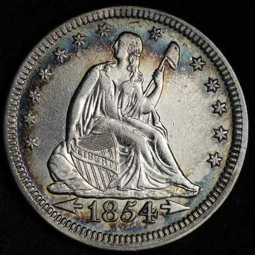 1854年 シーテッド リバティ シルバー クォーター BU *未流通* MS トーン E209 ZACHX